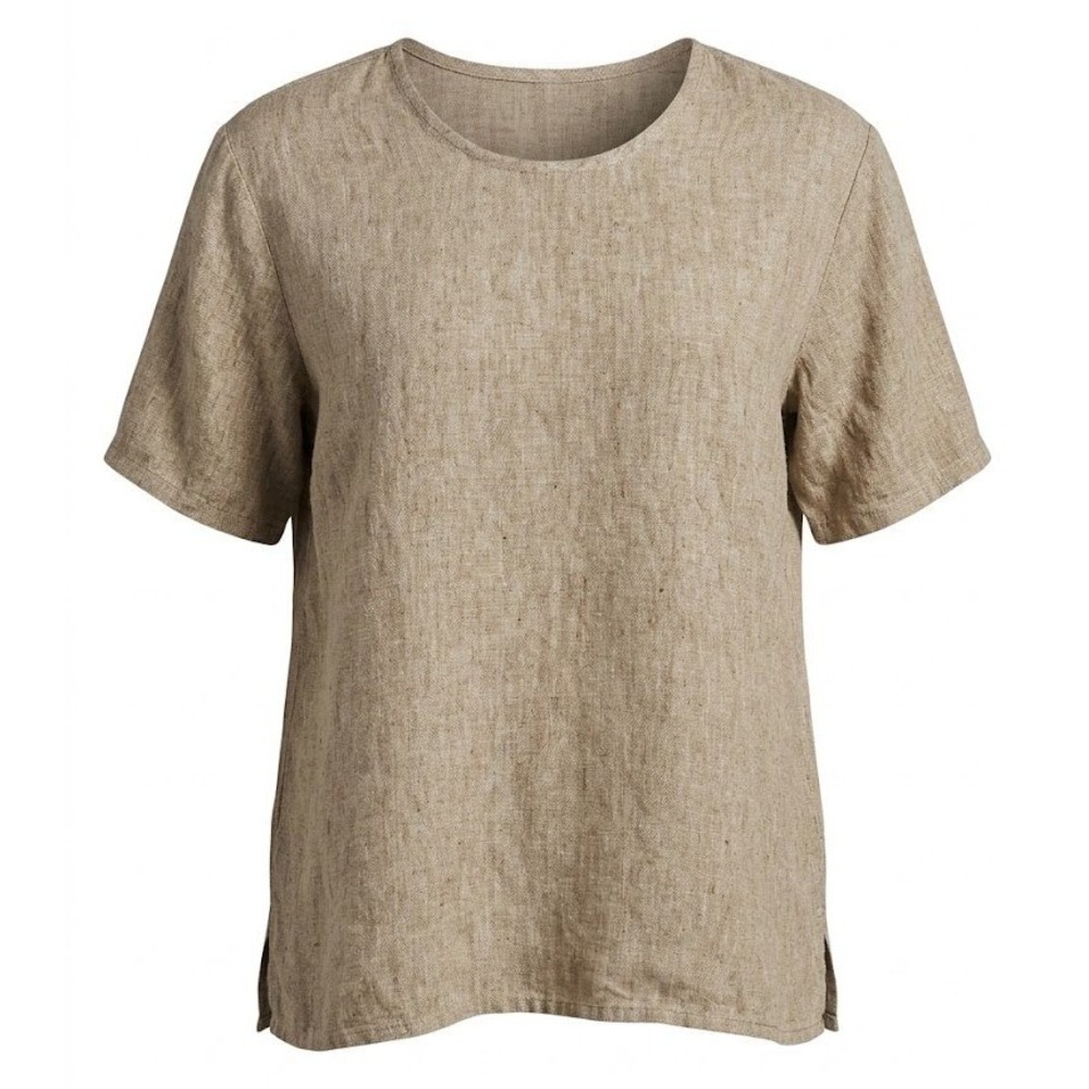 FLAX by Jeanne Engelhart 100% Linen Short Sleeve Top Womens Large Tan Brown